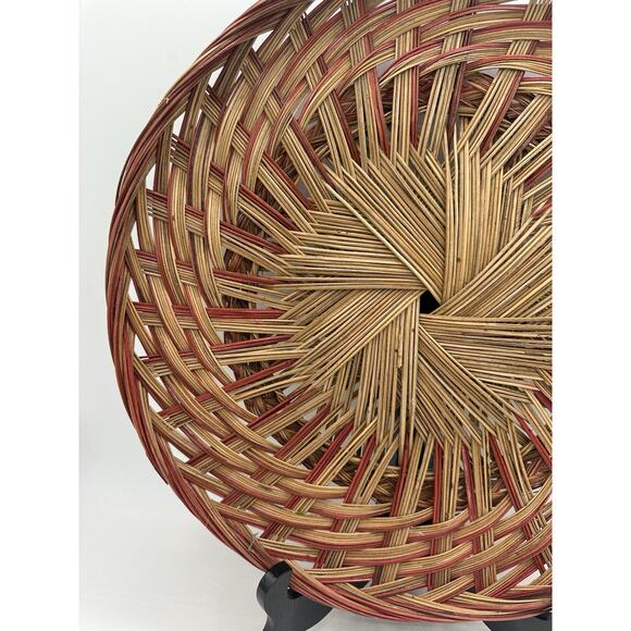 Rare Vintage Boho Red And Brown Rattan Wicker Reed Basket Decor - Picture 2 of 7